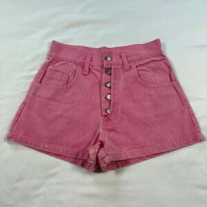 American Vintage Rose-Pink High-Waist Button Fly Denim Shorts
